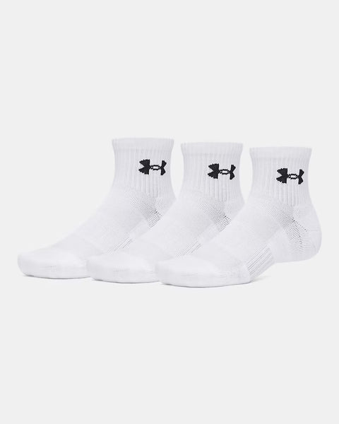 UA Performance Cotton 3 porų ketvirčio ilgio baltos kojinės