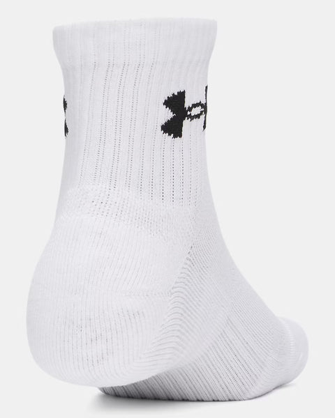 UA Performance Cotton 3 porų ketvirčio ilgio baltos kojinės